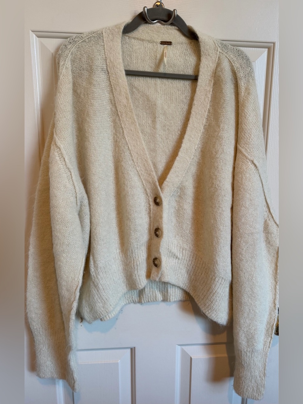 Free People Alpaca BlendCozy Cream V-Neck Button Cardigan Sweater S Oversized